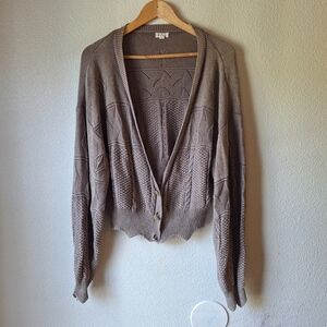 POL Cable Knit Cardigan with Buttons Brown Size Large